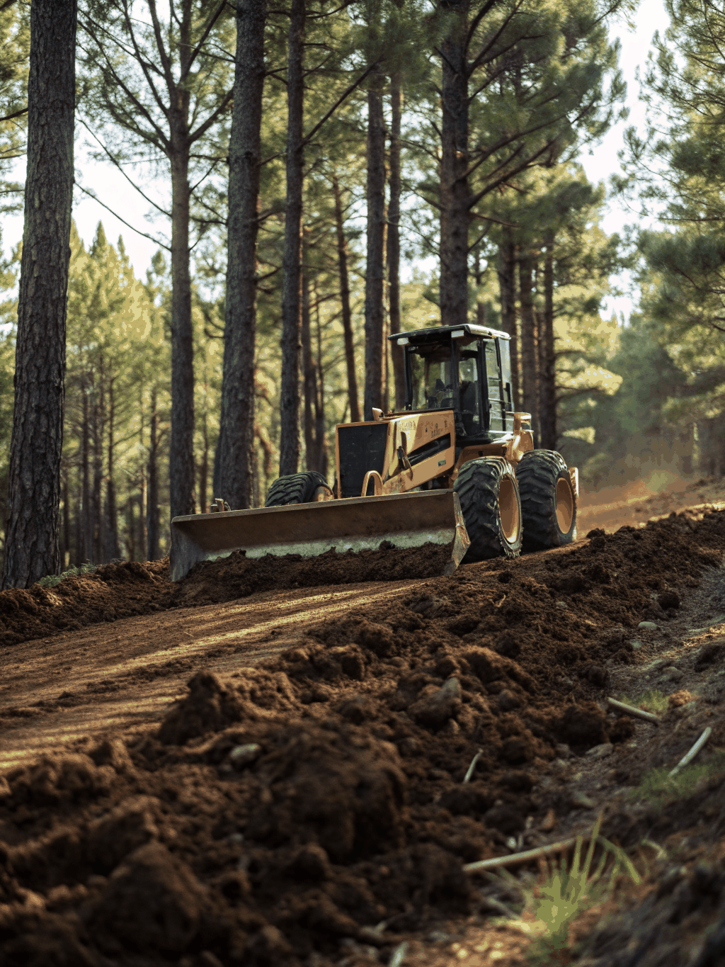 Bulldozer leveling ground on a rugged construction site