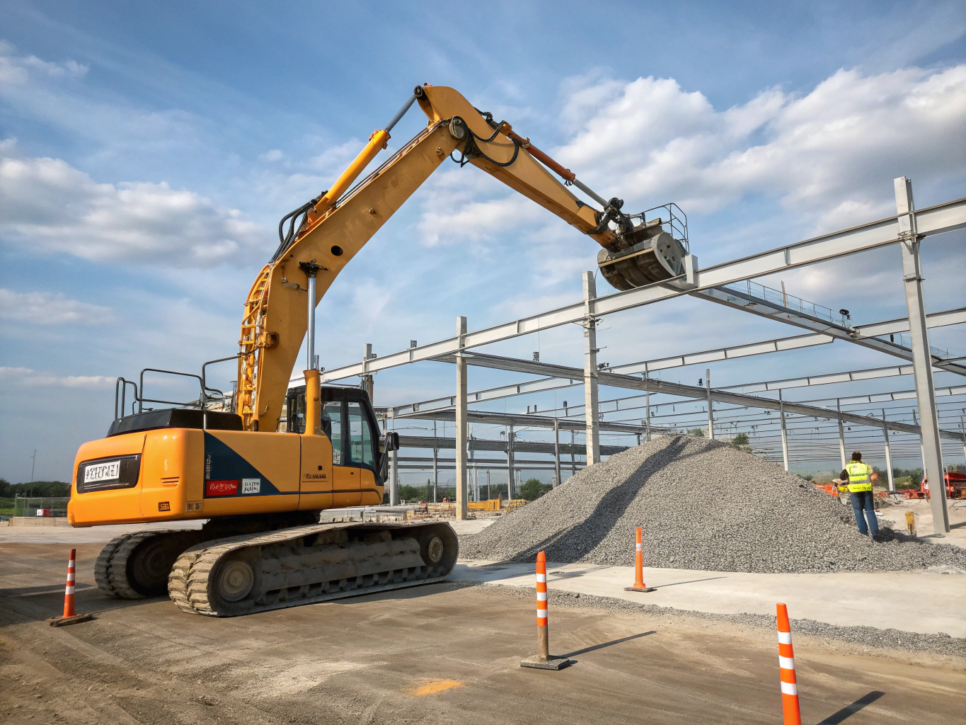 Heavy construction machinery at a work site
