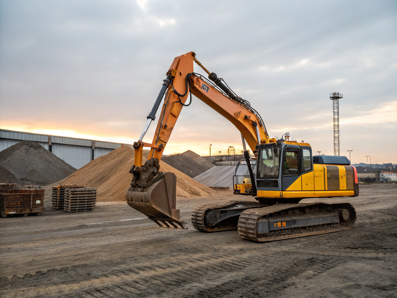 Heavy machinery at sunset