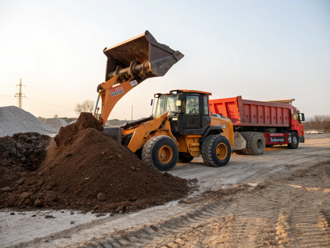 Heavy road construction machinery at work