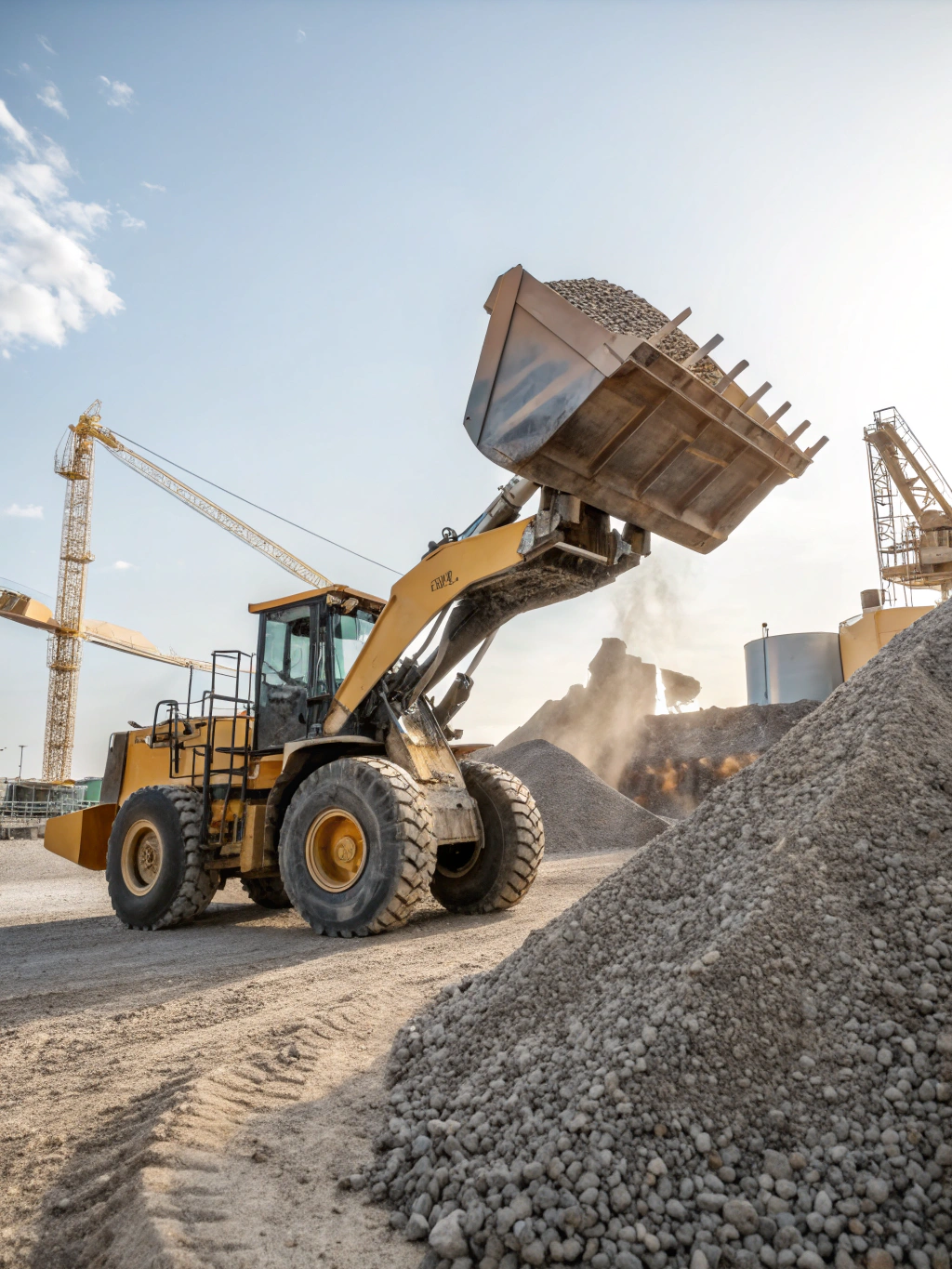 Wheel loader moving heavy materials in a quarry