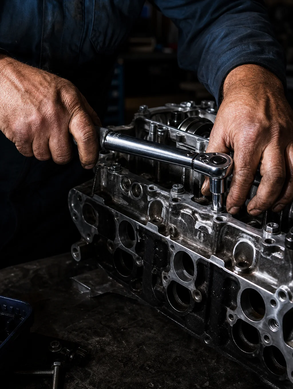 Technician inspecting heavy machinery hydraulic system