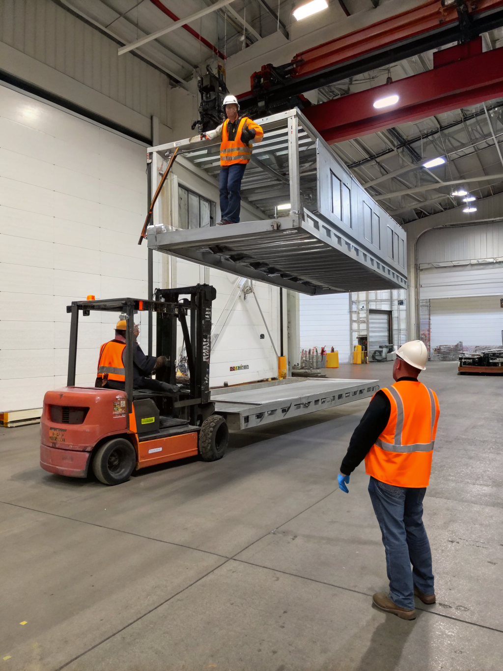 Heavy machinery being loaded into shipping container